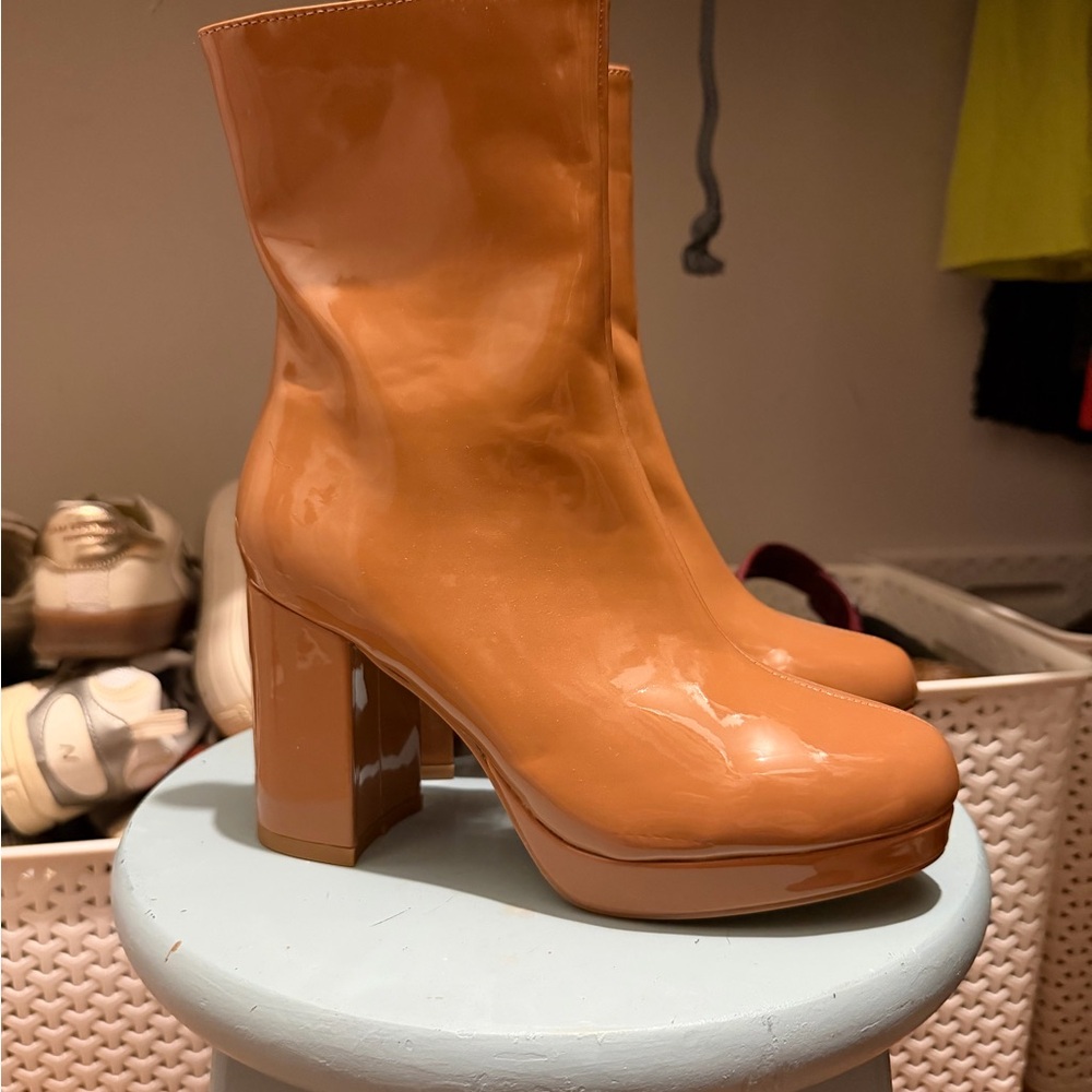 Patten leather platform Boots
